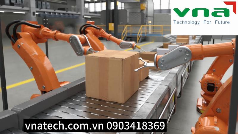 Hinh anh quy trinh phan loai hang hoa tai kho phan loai lon bang bang chuyen va robot